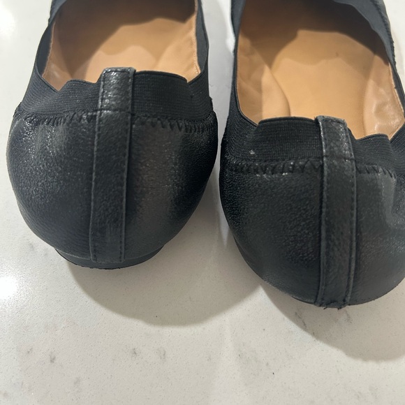 Tory Burch Black Leather Ballet Flats with Gold Logo Medallion - Picture 5 of 12